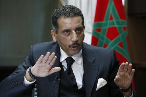 The director of the Central Bureau of Judicial Investigations, Abdelhak Khiame, gestures during an interview with The Associated Press at his headquarters in Sale near Rabat, Morocco, Tuesday, Jan. 5, 2016. Khiame says it was his country that put French and Belgian police on the trail of the network behind the Paris attacks that killed 130, and likely spared more lives by pinpointing the location of the man considered the main organizer, holed up outside the French capital. (AP Photo/Abdeljalil Bounhar)